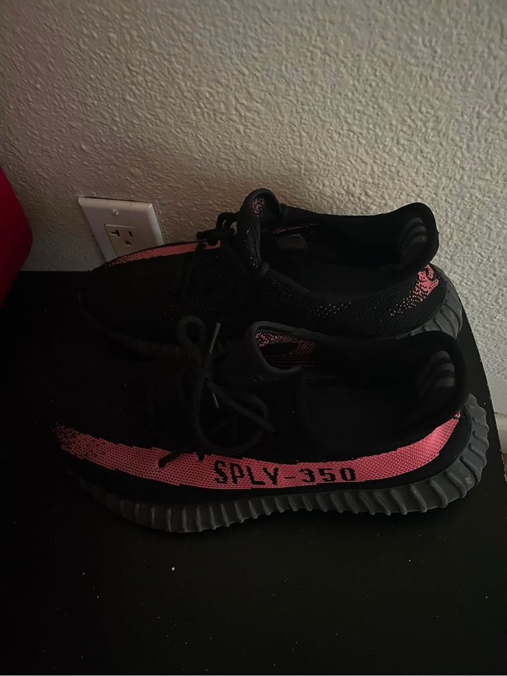 Yeezy SPLY-350 Black and Pink Knit Sneakers